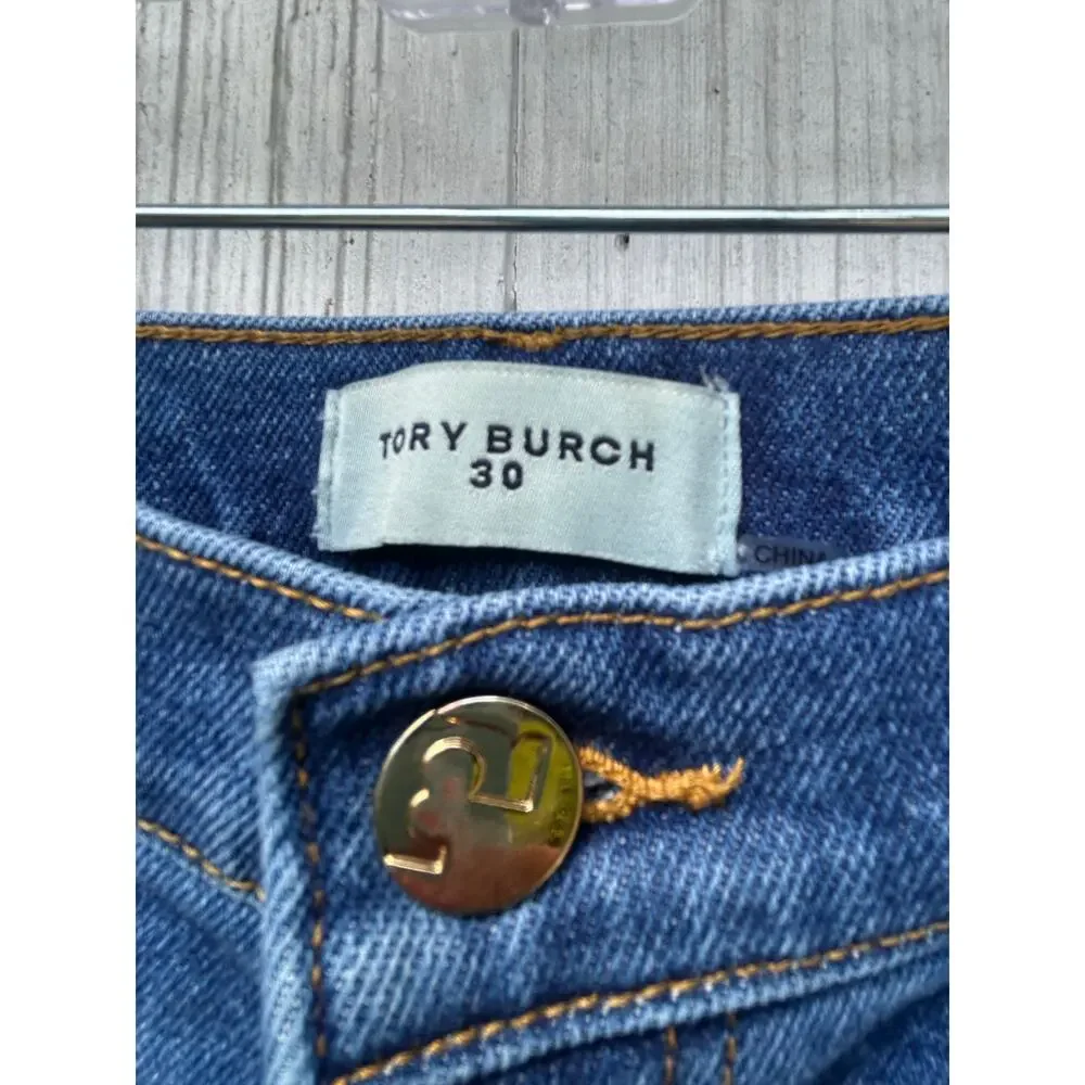 Tory Burch Cropped Jeans Mid-Rise‎ Stretch Medium Wash Denim Size 30